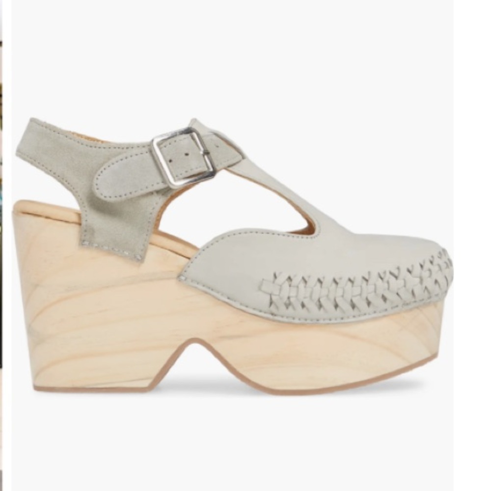 Free People leather huarache-detail wood-grain 4” platform “Emmer” clogs-NWOT - Picture 8 of 15